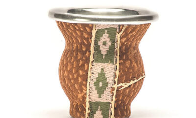 Mate de "Vidrio Talón ",cuero o pelo. MAT 07